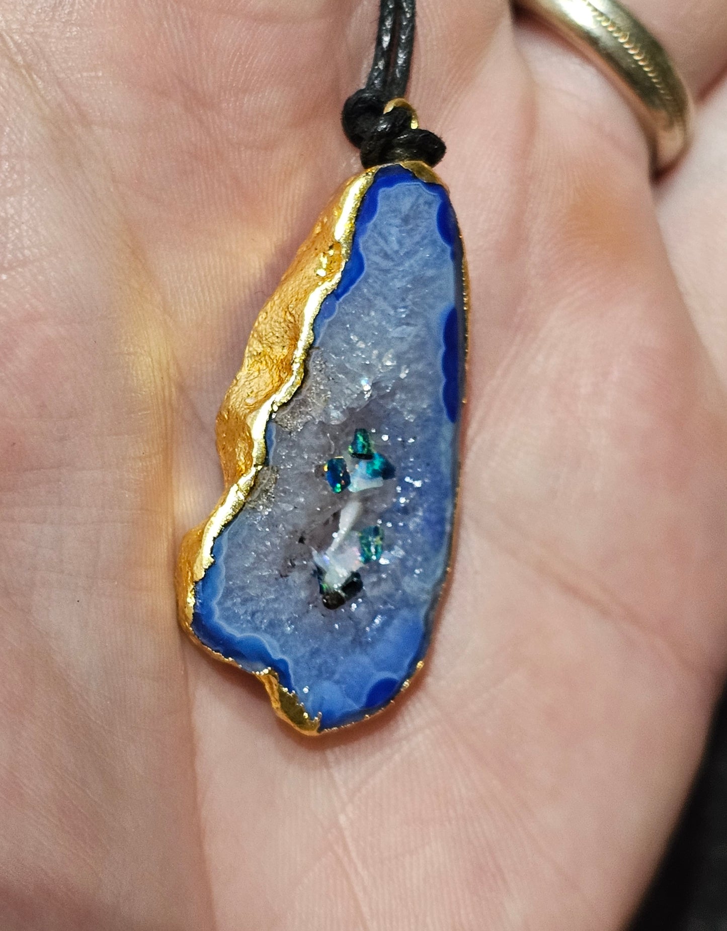 Pretty Blue Opal Chip Agate Pendant! ( J14)