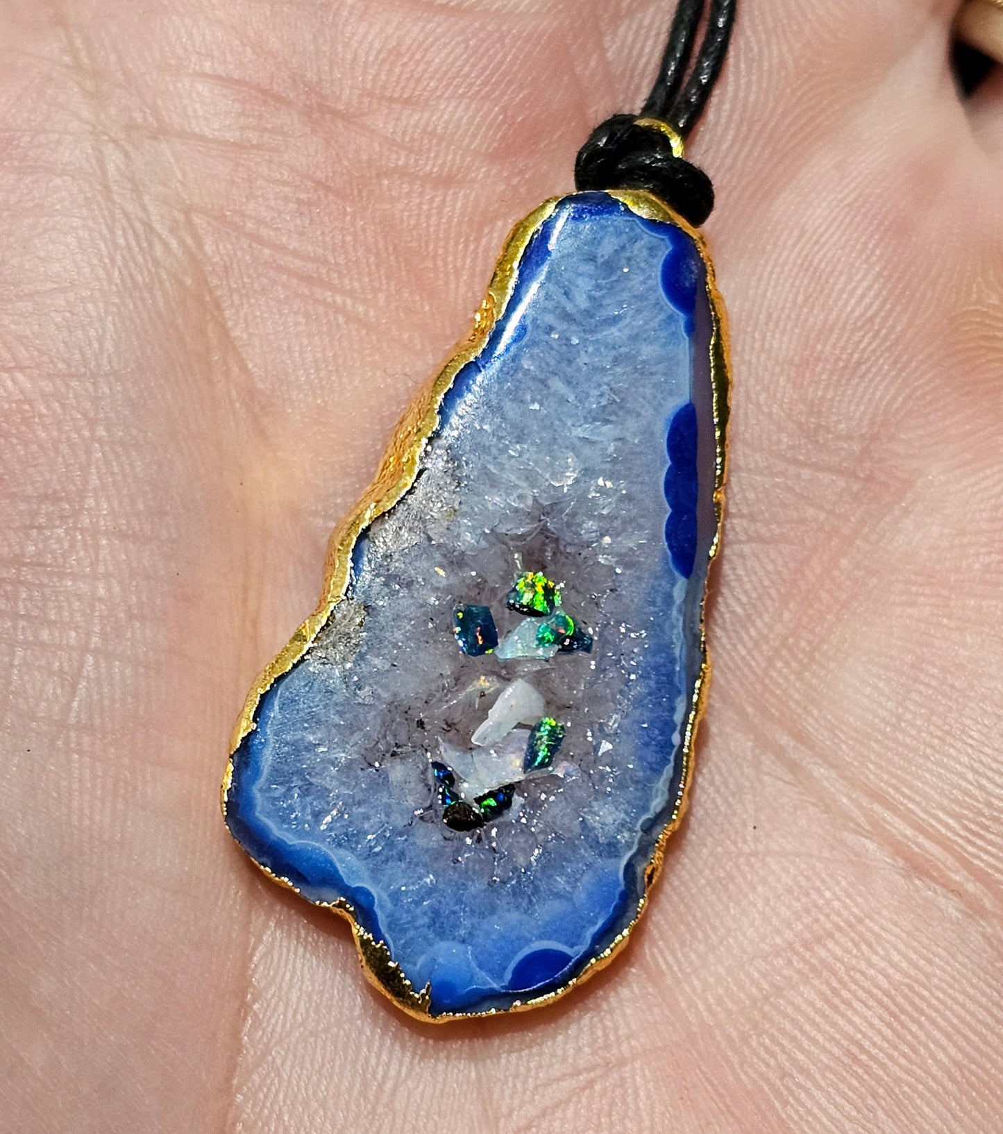 Pretty Blue Opal Chip Agate Pendant! ( J14)