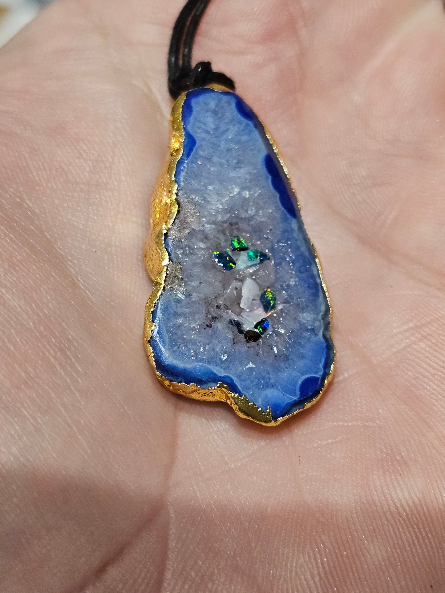 Pretty Blue Opal Chip Agate Pendant! ( J14)